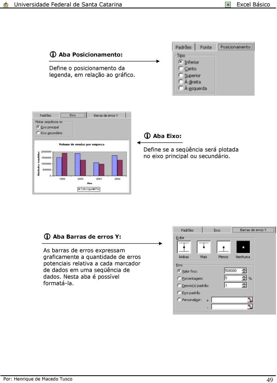 Aba Barras de erros Y: As barras de erros expressam graficamente a quantidade de erros