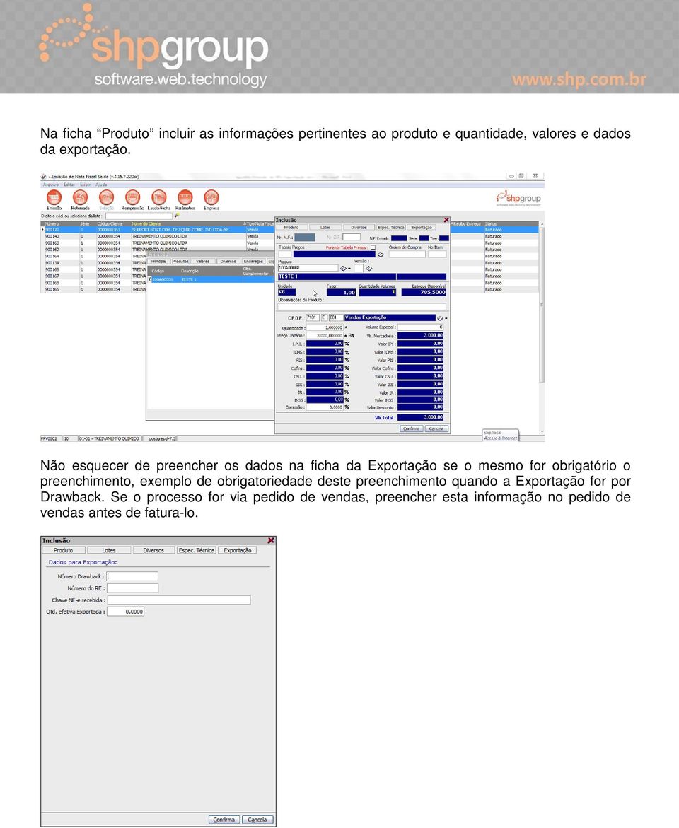 Não esquecer de preencher os dados na ficha da Exportação se o mesmo for obrigatório o