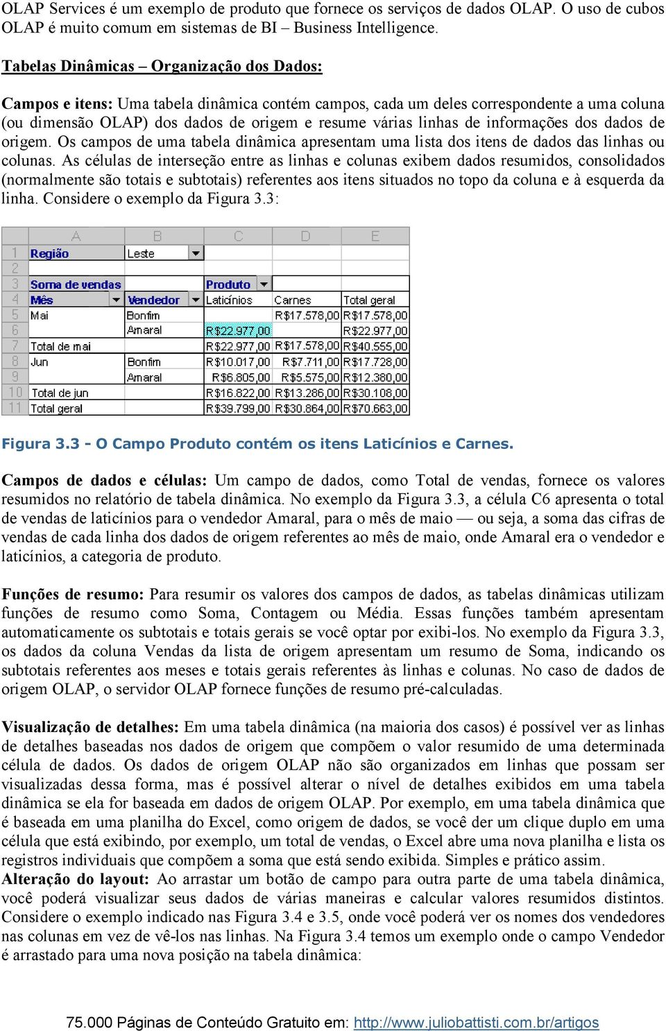 informações dos dados de origem. Os campos de uma tabela dinâmica apresentam uma lista dos itens de dados das linhas ou colunas.