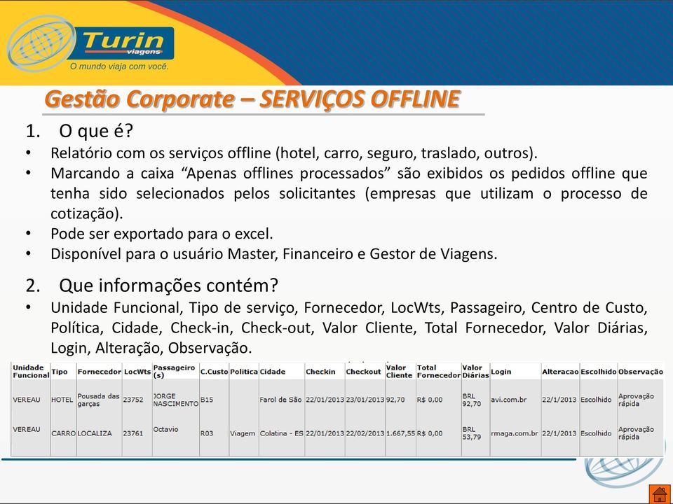 utilizam o processo de cotização). Pode serexportado para o excel. Disponível para o usuário Master, Financeiro e Gestor de Viagens.