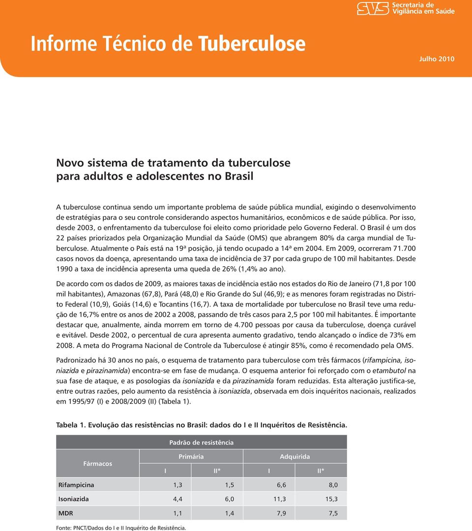 Por isso, desde 003, o enfrentamento da tuberculose foi eleito como prioridade pelo Governo Federal.