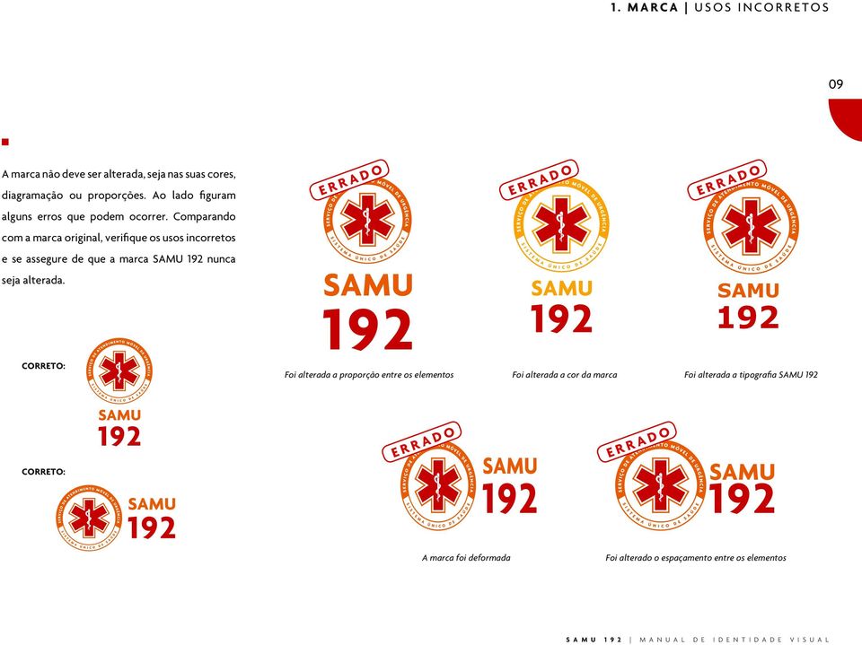 Comparando com a marca original, verifique os usos incorretos e se assegure de que a marca SAMU 192 nunca seja alterada.