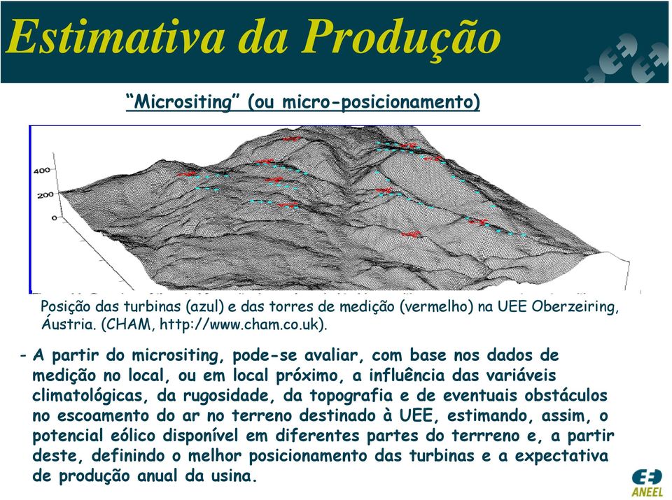 - A partir do micrositing, pode-se avaliar, com base nos dados de medição no local, ou em local próximo, a influência das variáveis climatológicas, da