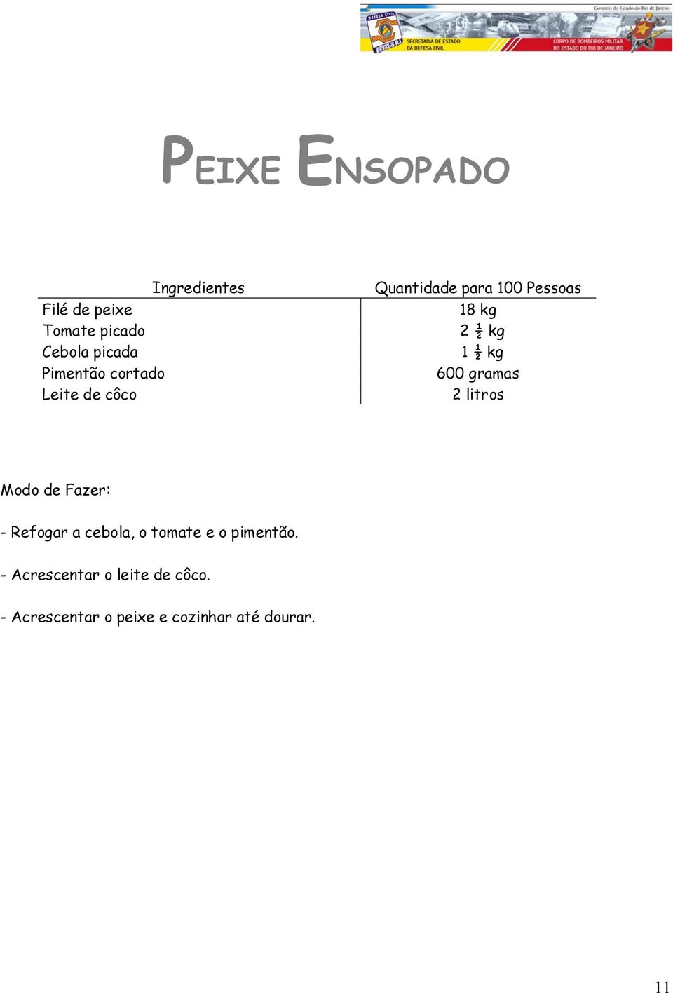 2 litros - Refogar a cebola, o tomate e o pimentão.