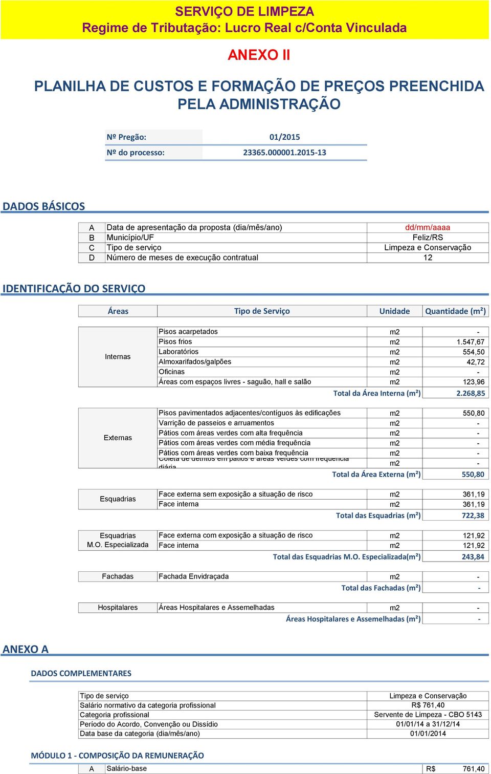 Áreas Tipo de Serviço Unidade () Internas Pisos acarpetados Pisos frios Laboratórios lmoxarifados/galpões Oficinas Áreas com espaços livres saguão, hall e salão m2 m2 1.