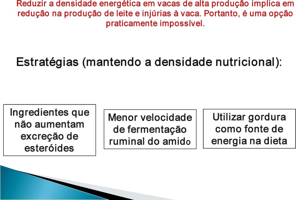 Estratégias (mantendo a densidade nutricional): Ingredientes que não aumentam excreção de