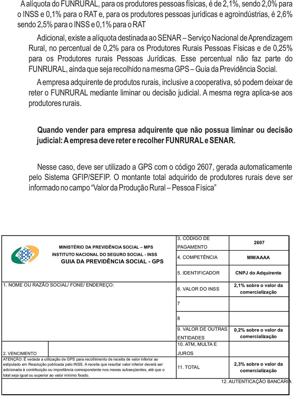 rurais Pessoas Jurídicas. Esse percentual não faz parte do FUNRURAL, ainda que seja recolhido na mesma GPS Guia da Previdência Social.