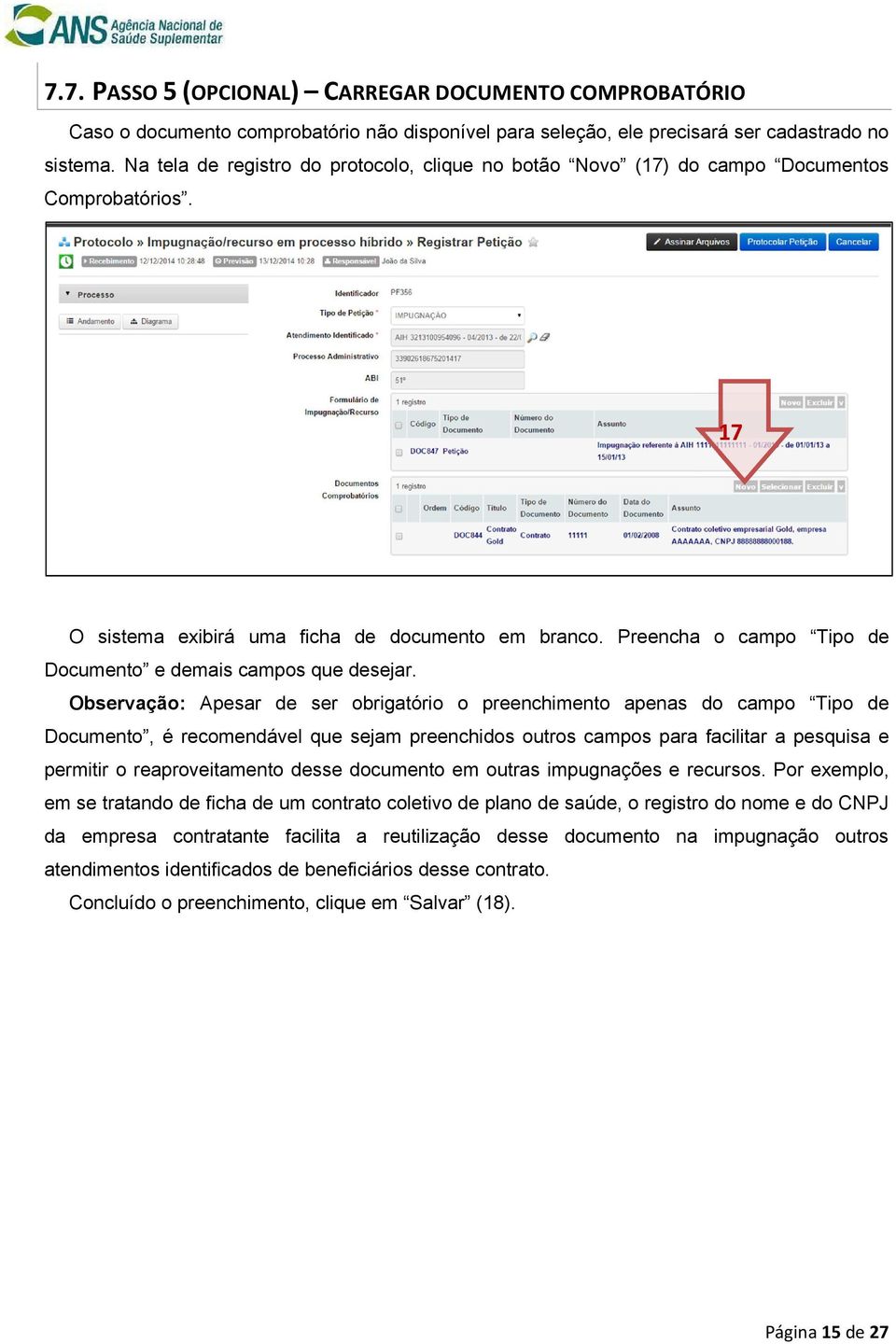 Preencha o campo Tipo de Documento e demais campos que desejar.