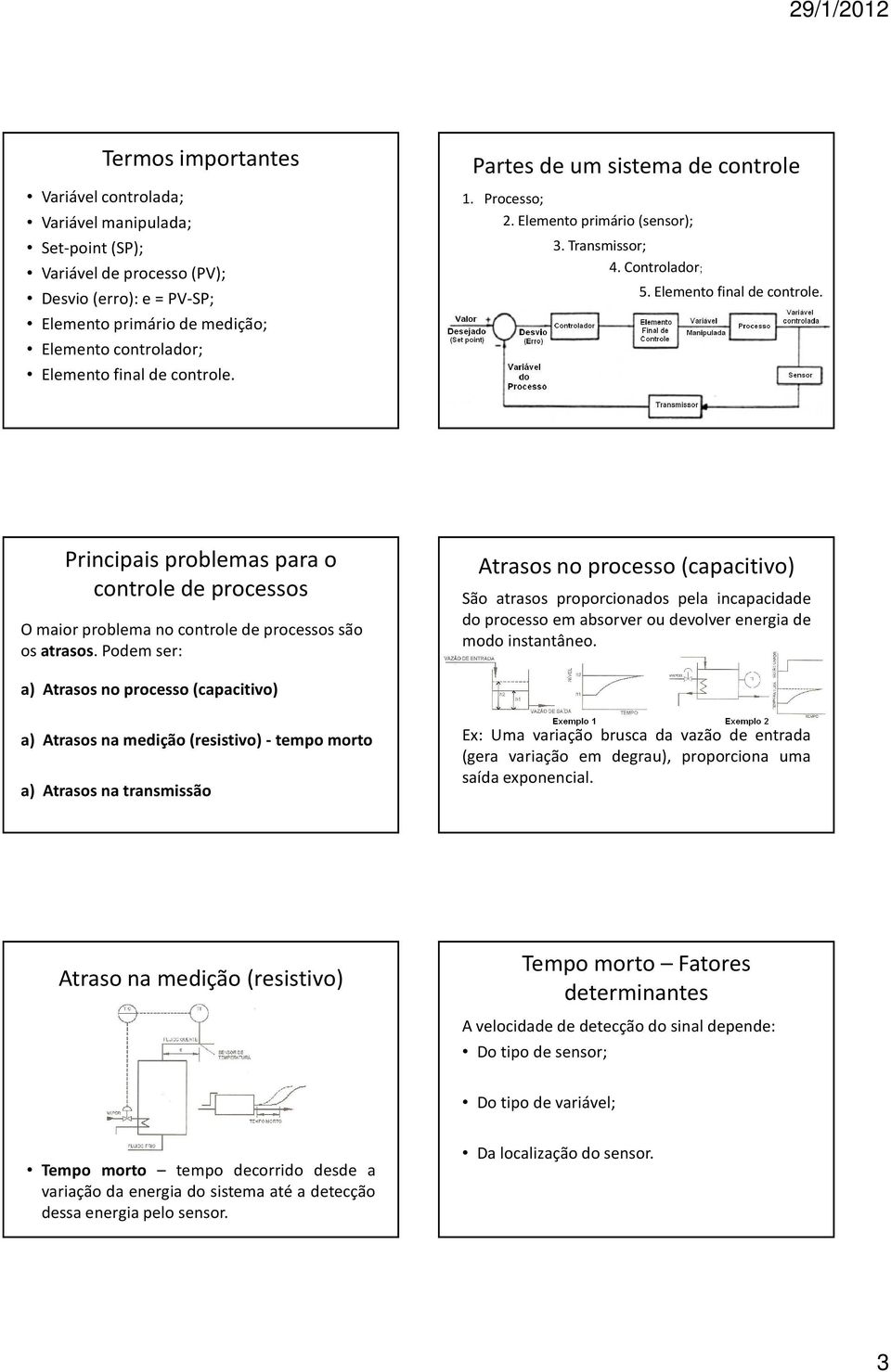 Principais problemas para o controle de processos O maior problema no controle de processos são os atrasos.