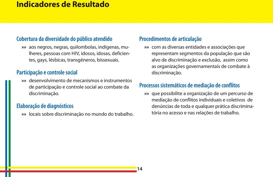 Elaboração de diagnósticos»» locais sobre discriminação no mundo do trabalho.