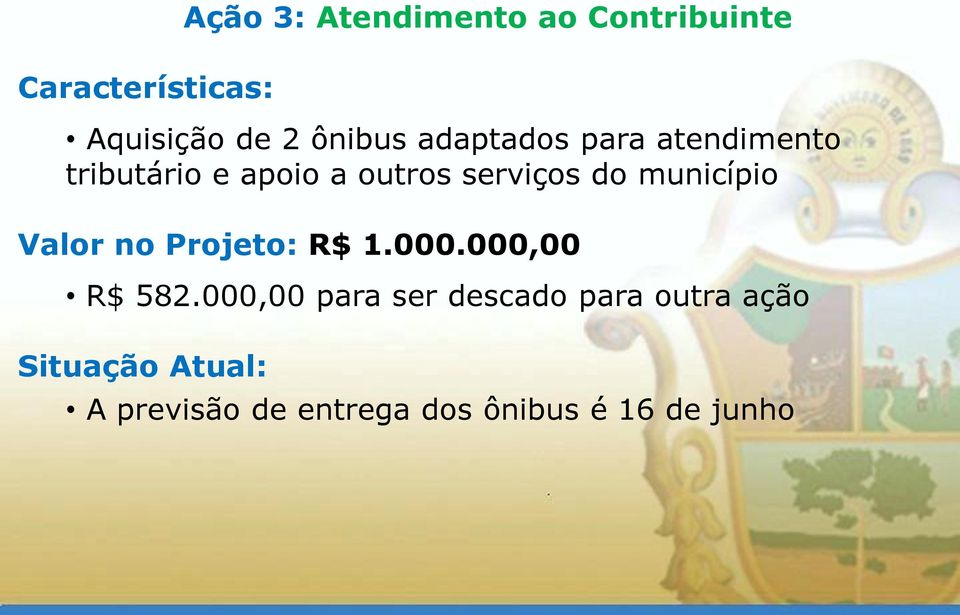 município Valor no Projeto: R$ 1.000.000,00 R$ 582.