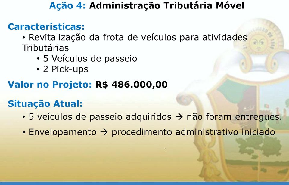 Pick-ups Valor no Projeto: R$ 486.