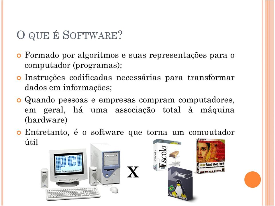 Instruções codificadas necessárias para transformar dados em informações; Quando