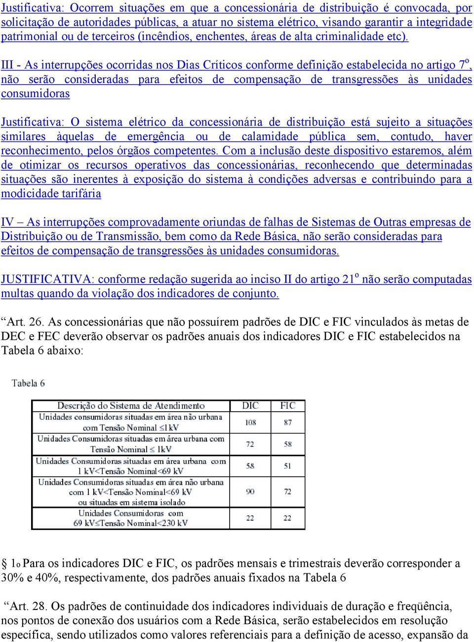 III - As interrupções ocorridas nos Dias Críticos conforme definição estabelecida no artigo 7 o, não serão consideradas para efeitos de compensação de transgressões às unidades consumidoras