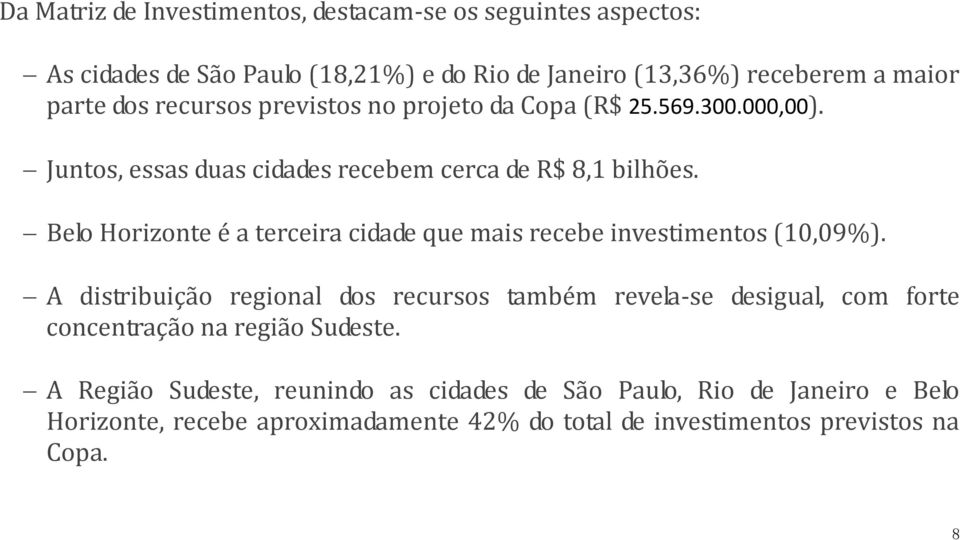 Belo Horizonte é a terceira cidade que mais recebe investimentos (10,09%).