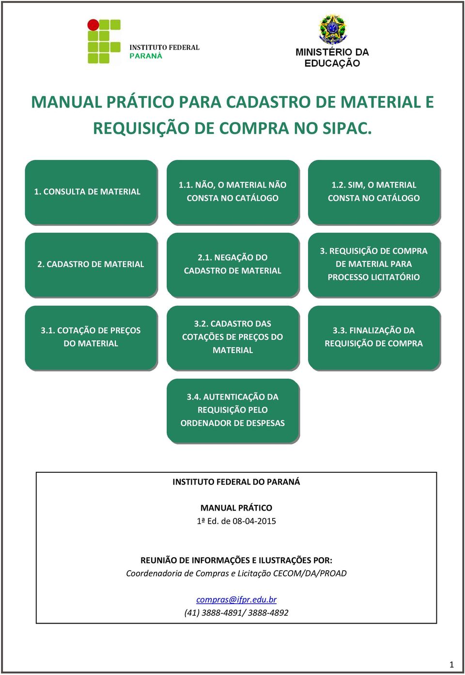 2. CADASTRO DAS COTAÇÕES DE PREÇOS DO MATERIAL 3.3. FINALIZAÇÃO DA REQUISIÇÃO DE COMPRA 3.4.