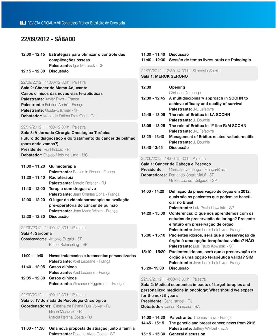 palestrante: Gustavo Ismael - SP Debatedor: Maria de Fátima Dias Gaui - RJ 22/09/2012 11:00-12:30 h Palestra Sala 3: V Jornada Cirurgia oncológica torácica Futuro do diagnóstico e do tratamento do