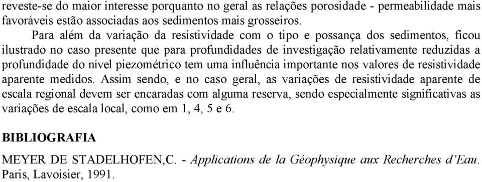 nível piezométrico tem uma influência importante nos valores de resistividade aparente medidos.