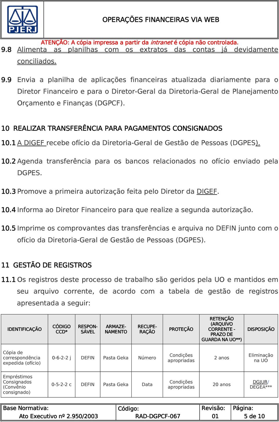 10 REALIZAR TRANSFERÊNCIA PARA PAGAMENTOS CONSIGNADOS 10.1 A DIGEF recebe ofício da Diretoria-Geral de Gestão de Pessoas (DGPES). 10.2 Agenda transferência para os bancos relacionados no ofício enviado pela DGPES.