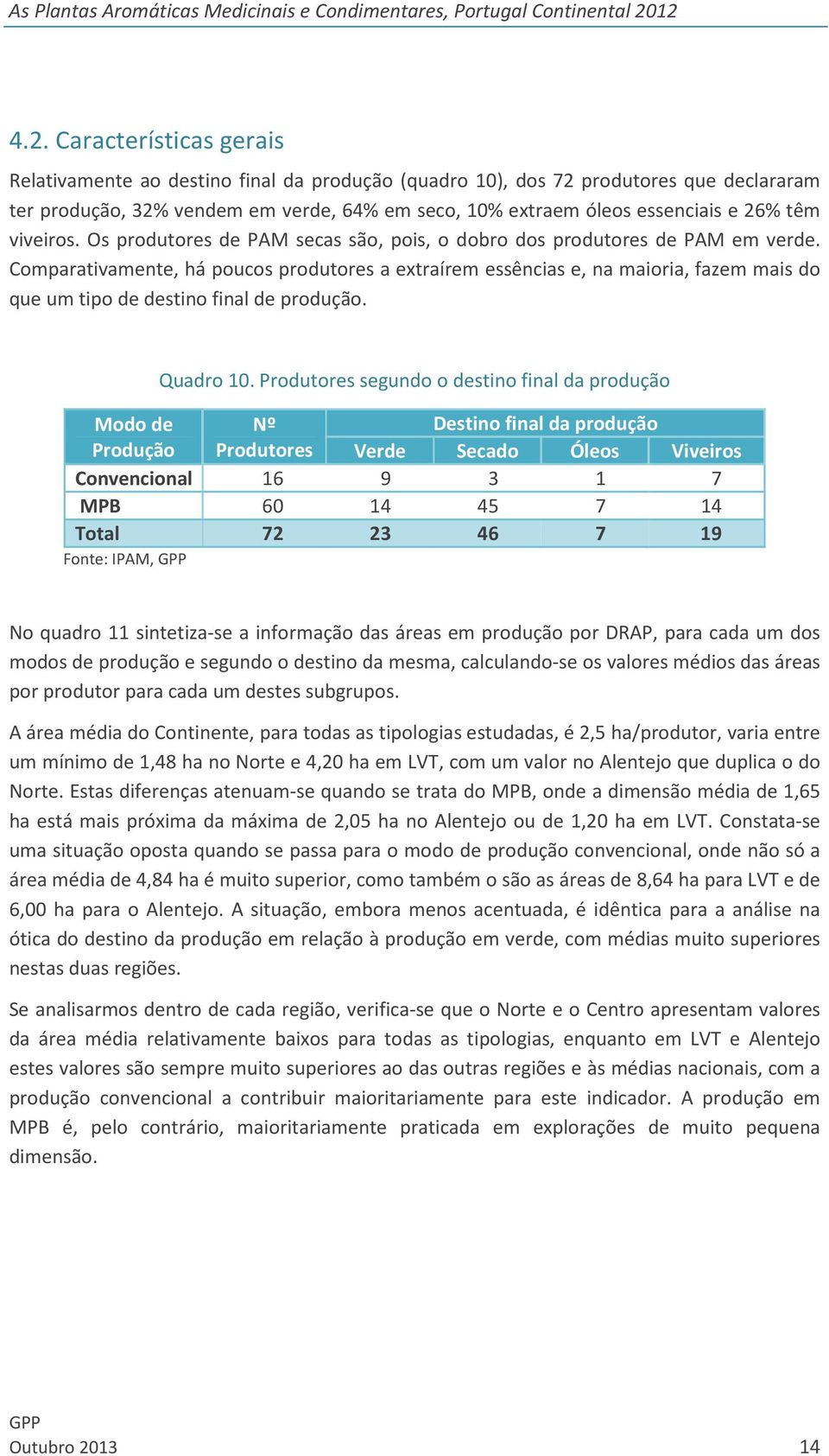 Comparativamente, há poucos produtores a extraírem essências e, na maioria, fazem mais do que um tipo de destino final de produção. Quadro 10.