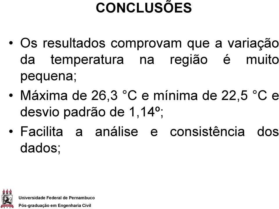 de 26,3 C e mínima de 22,5 C e desvio padrão de