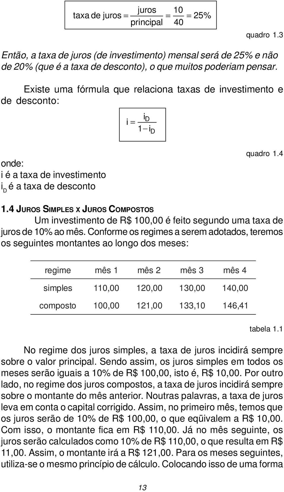 4 JUROS SIMPLES X JUROS COMPOSTOS Um investimento de R$ 100,00 é feito segundo uma taxa de juros de 10% ao mês.
