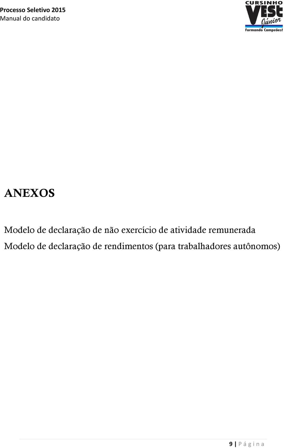 Modelo de declaração de rendimentos