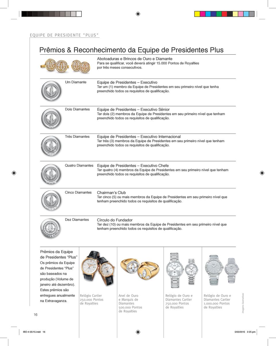 Um Diamante Equipe de Presidentes Executivo Ter um (1) membro da Equipe de Presidentes em seu primeiro nível que tenha preenchido todos os requisitos de qualificação.