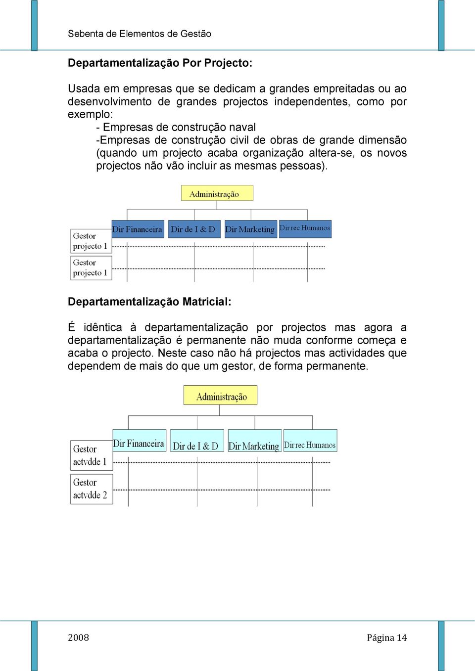 projectos não vão incluir as mesmas pessoas).