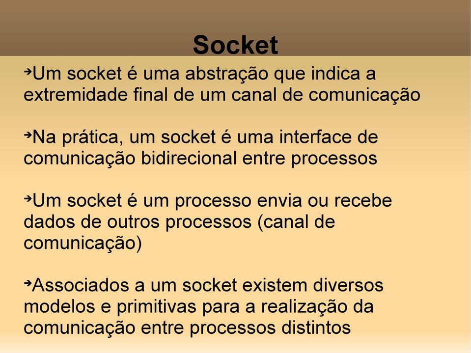 processo envia ou recebe dados de outros processos (canal de comunicação) Associados a um