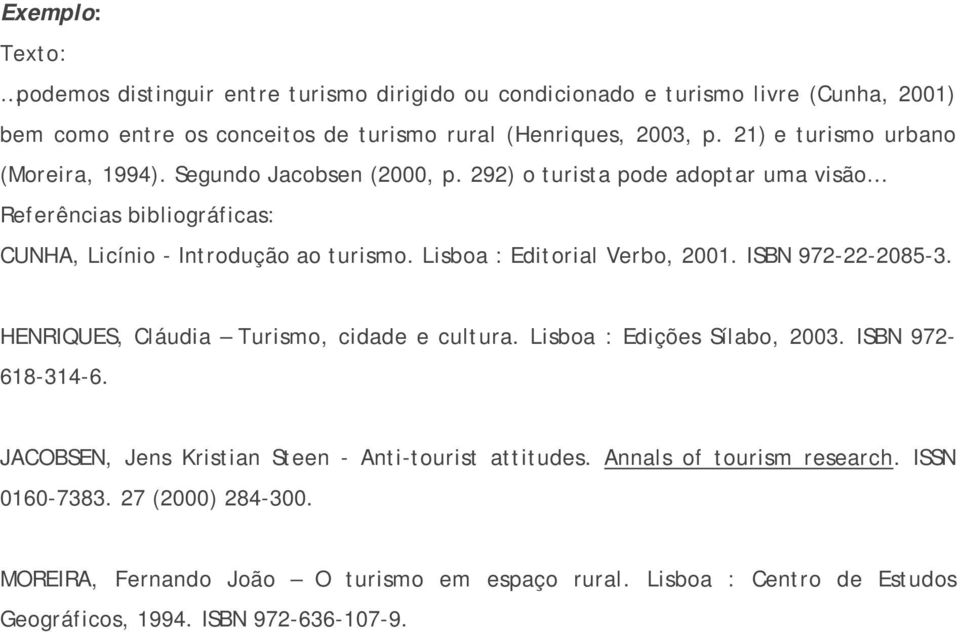 Lisboa : Editorial Verbo, 2001. ISBN 972-22-2085-3. HENRIQUES, Cláudia Turismo, cidade e cultura. Lisboa : Edições Sílabo, 2003. ISBN 972-618-314-6.