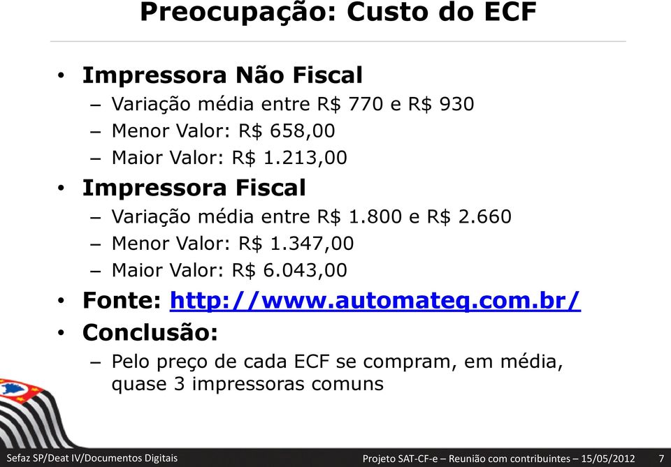 347,00 Maior Valor: R$ 6.043,00 Fonte: http://www.automateq.com.