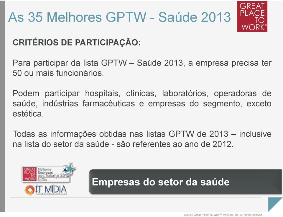 Podem participar hospitais, clínicas, laboratórios, operadoras de saúde, indústrias farmacêuticas e empresas