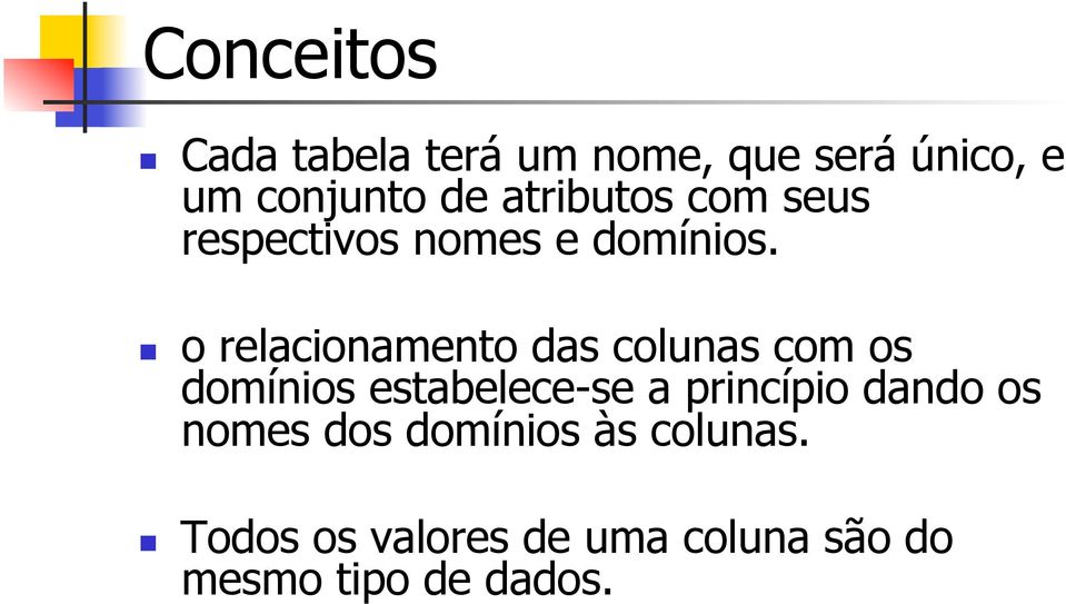 o relacionamento das colunas com os domínios estabelece-se a princípio