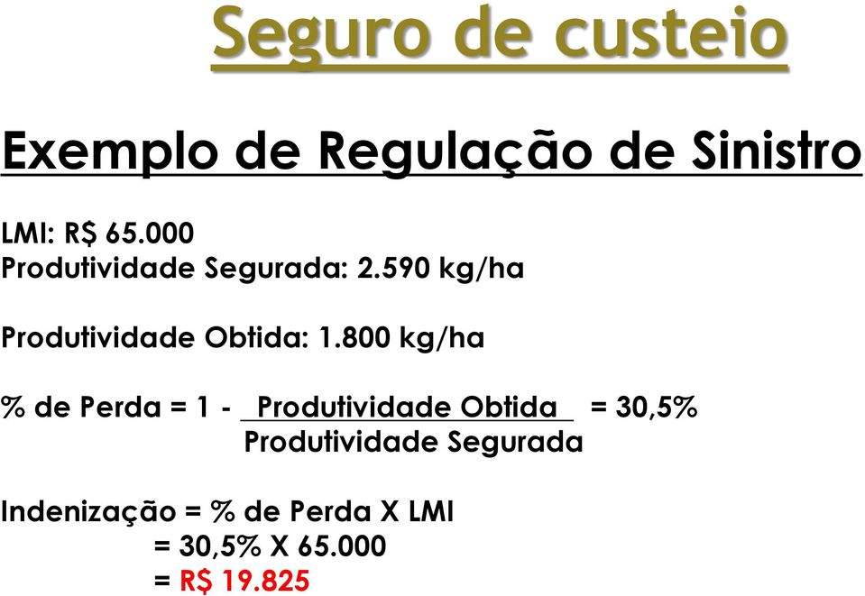 800 kg/ha % de Perda = 1 - Produtividade Obtida = 30,5%