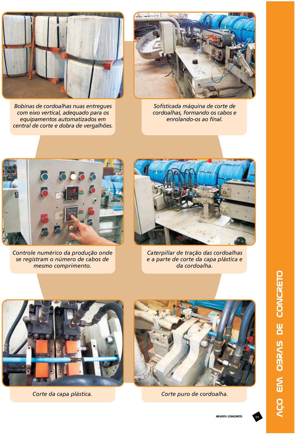 Controle numérico da produção onde se registram o número de cabos de mesmo comprimento. Corte da capa plástica.