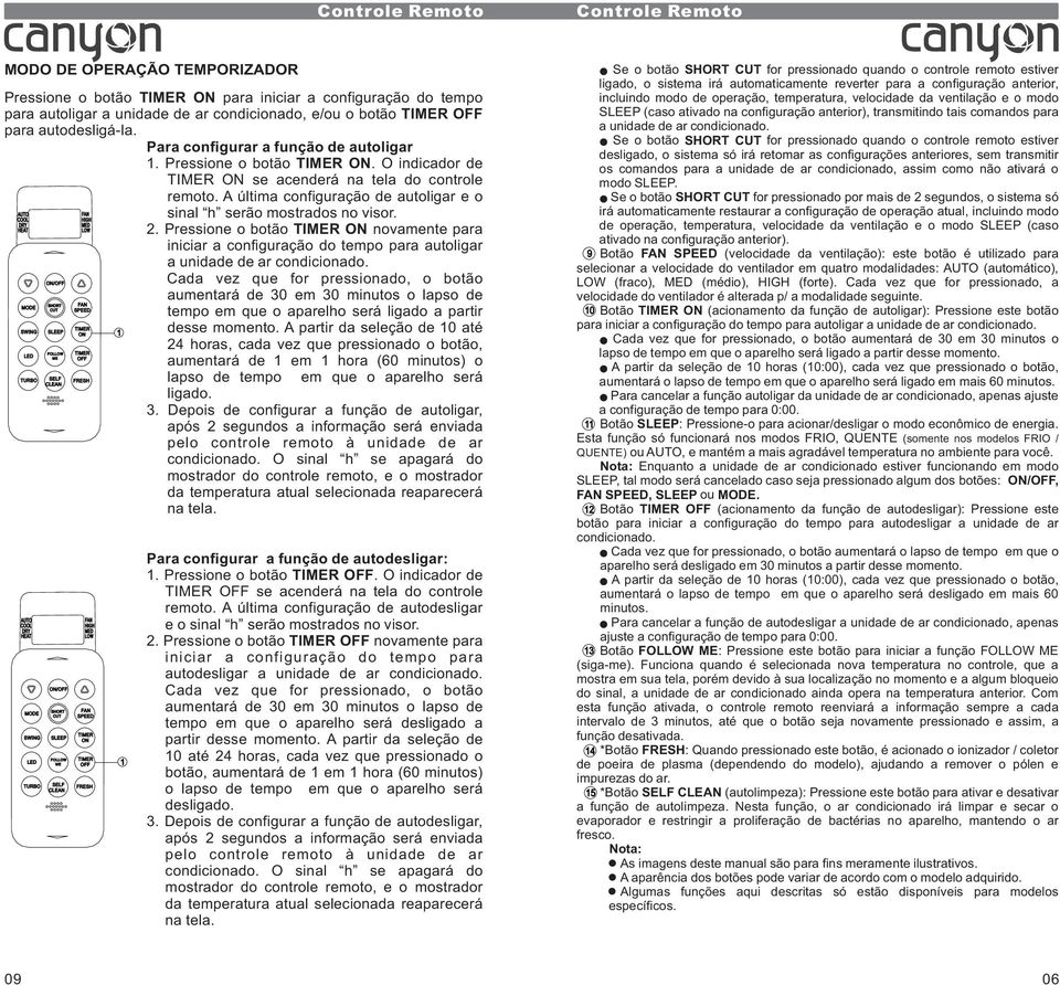 Pressione o botão novamente para iniciar a do tempo para autoligar a unidade de ar condicionado.