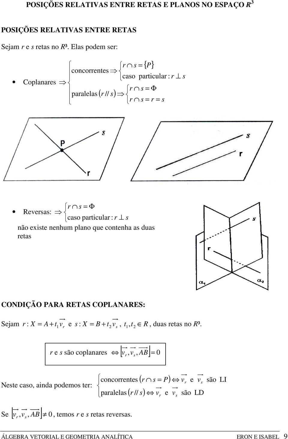 contenha a dua eta CONDIÇÃO PARA RETAS COPLANARES: Sejam : X A + t e : X B + t, t, t R, dua eta no R³.