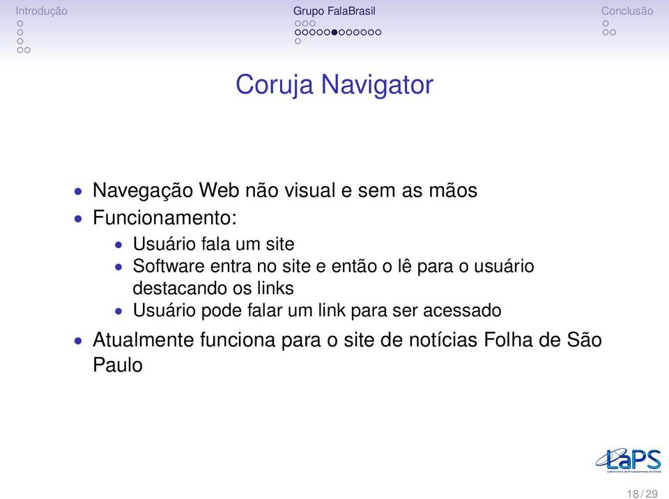 lê para o usuário destacando os links Usuário pode falar um link para