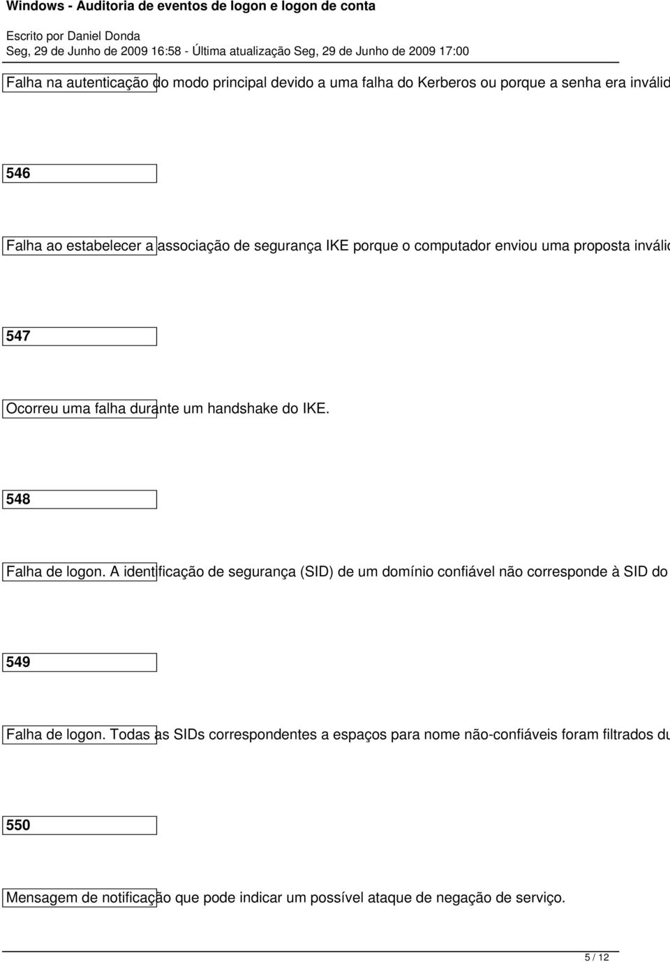 A identificação de segurança (SID) de um domínio confiável não corresponde à SID do 549 Falha de logon.