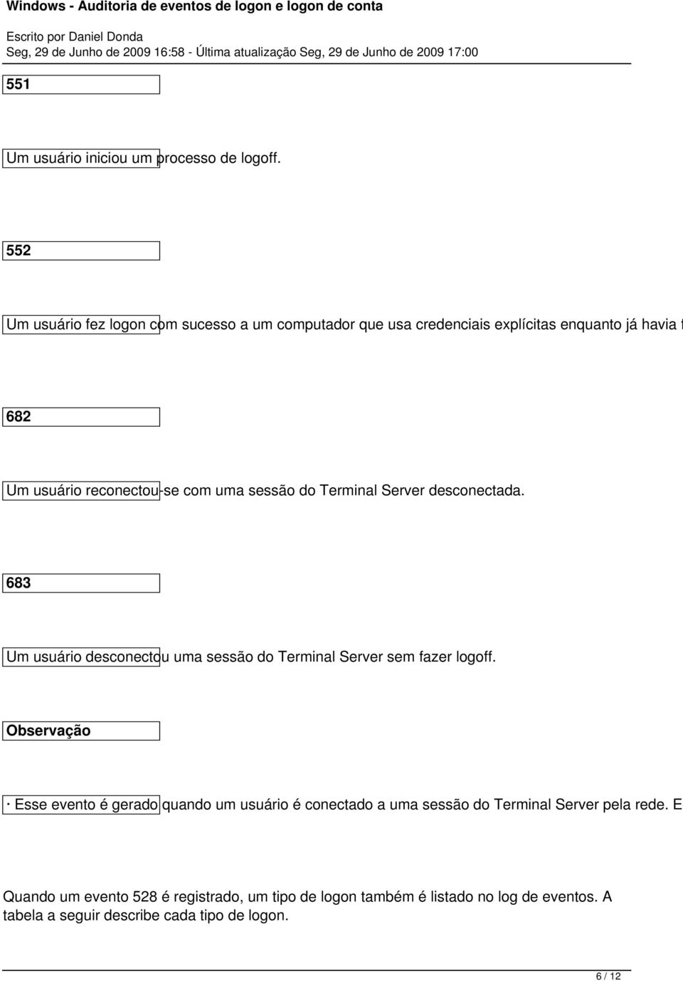 uma sessão do Terminal Server desconectada. 683 Um usuário desconectou uma sessão do Terminal Server sem fazer logoff.