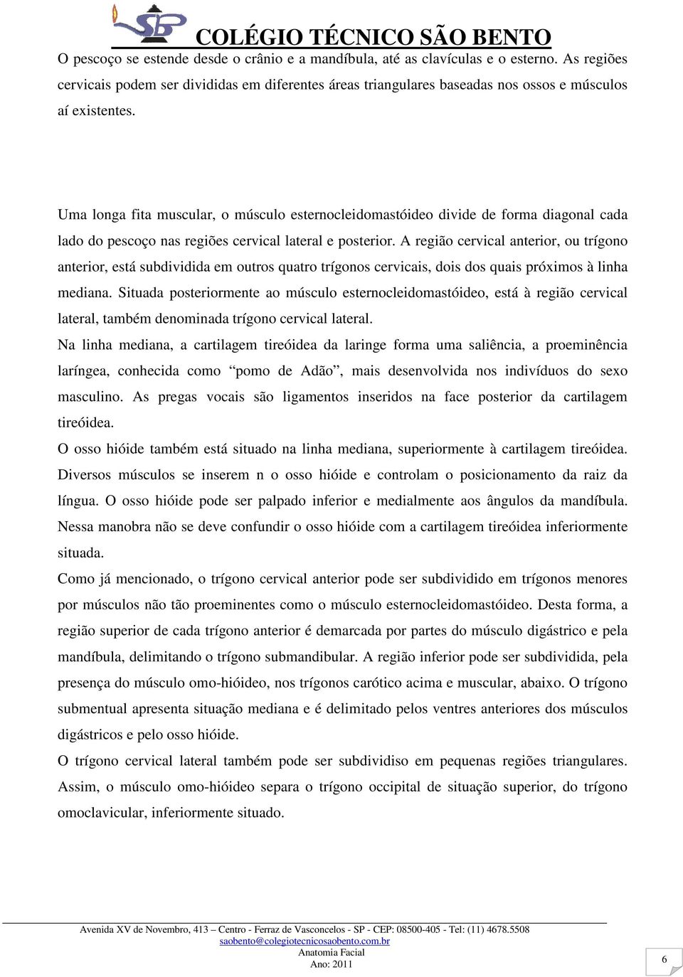 A região cervical anterior, ou trígono anterior, está subdividida em outros quatro trígonos cervicais, dois dos quais próximos à linha mediana.