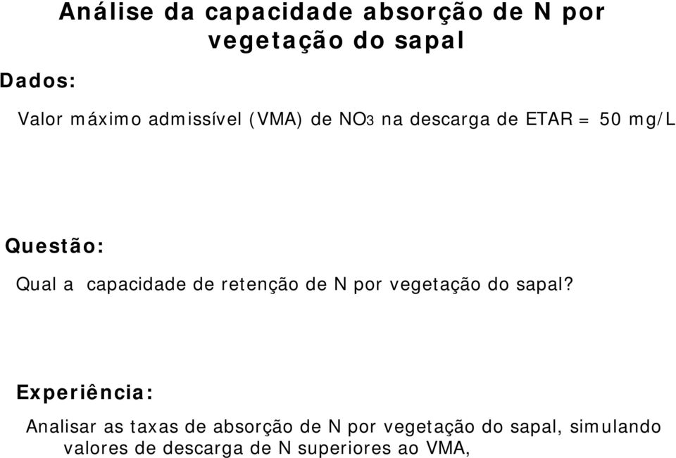 de retenção de N por vegetação do sapal?