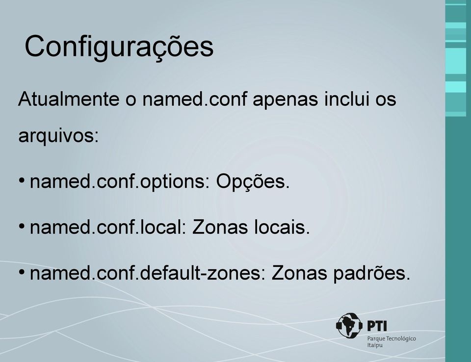 conf.options: Opções. named.conf.local: Zonas locais.