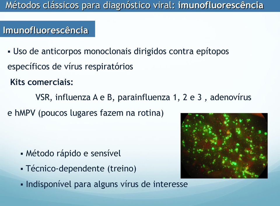 comerciais: VSR, influenza A e B, parainfluenza 1, 2 e 3, adenovírus e hmpv (poucos lugares