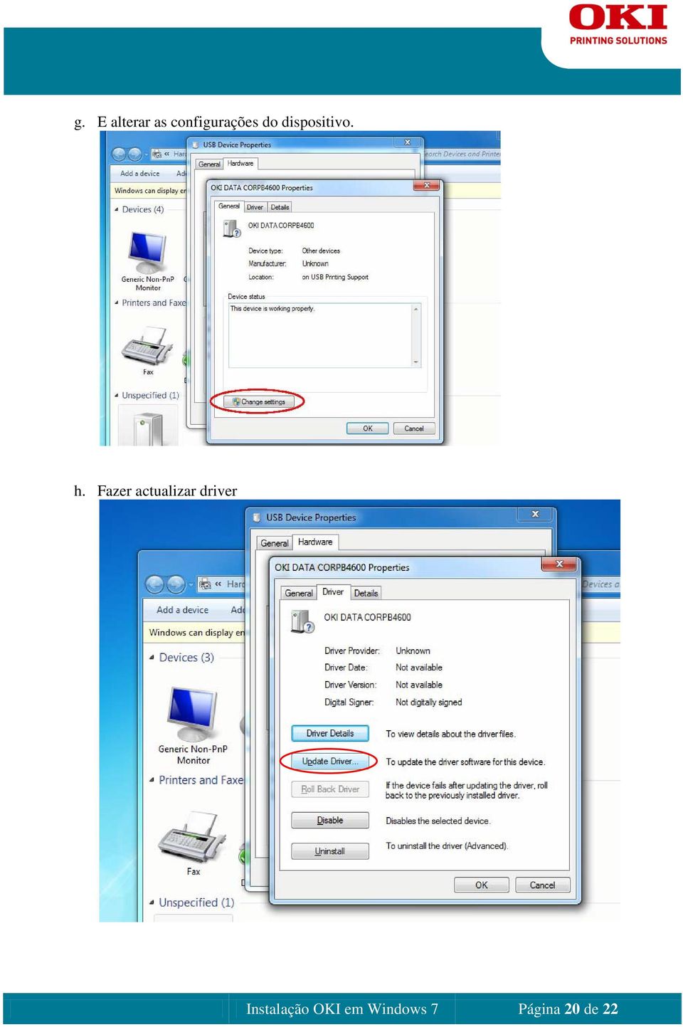 h. Fazer actualizar driver