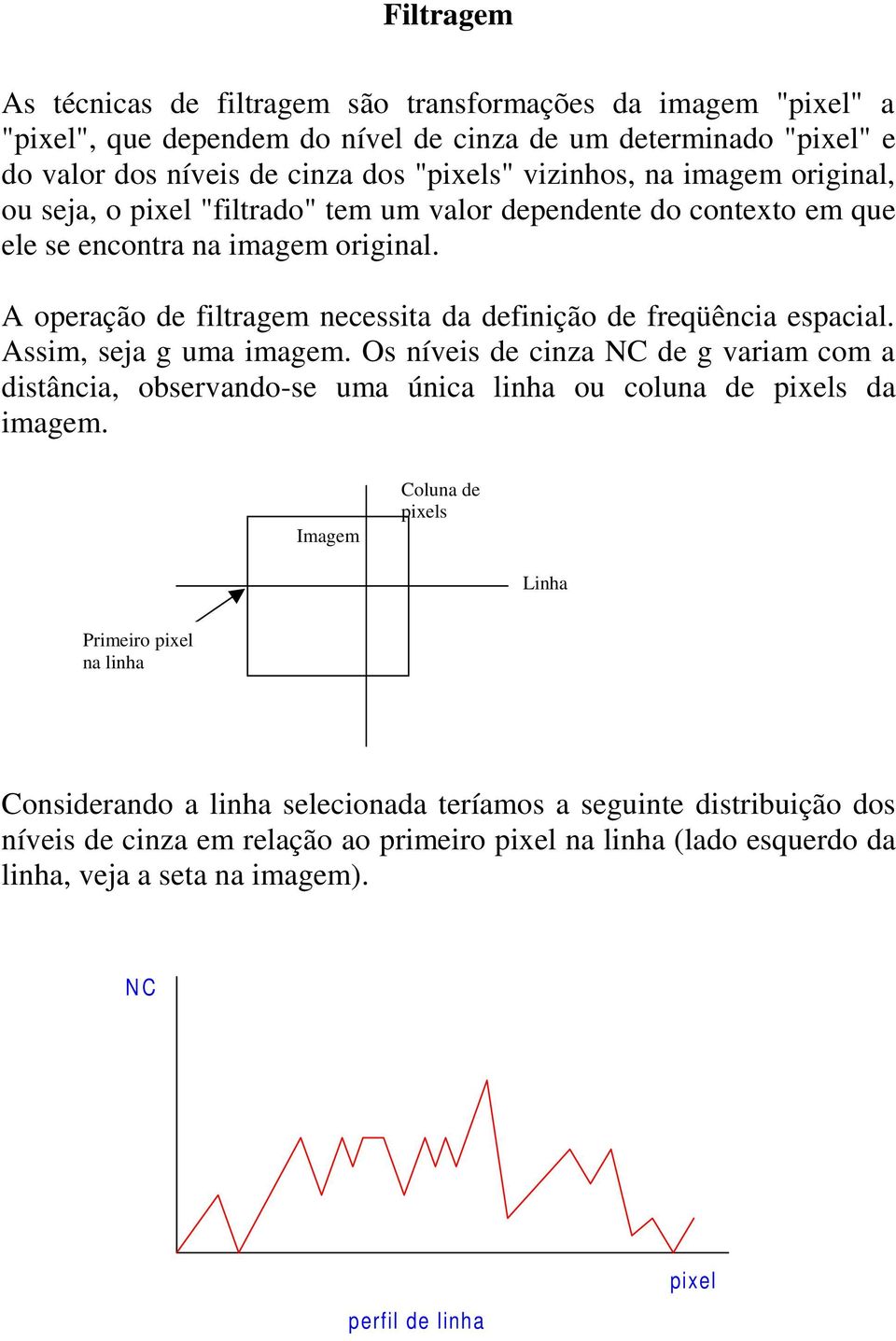 A operação de filtragem necessita da definição de freqüência espacial. Assim, seja g uma imagem.