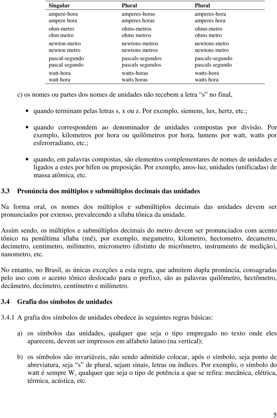 watts-hora watts hora c) os nomes ou partes dos nomes de s não recebem a letra s no final, quando terminam pelas letras s, x ou z. Por exemplo, siemens, lux, hertz, etc.