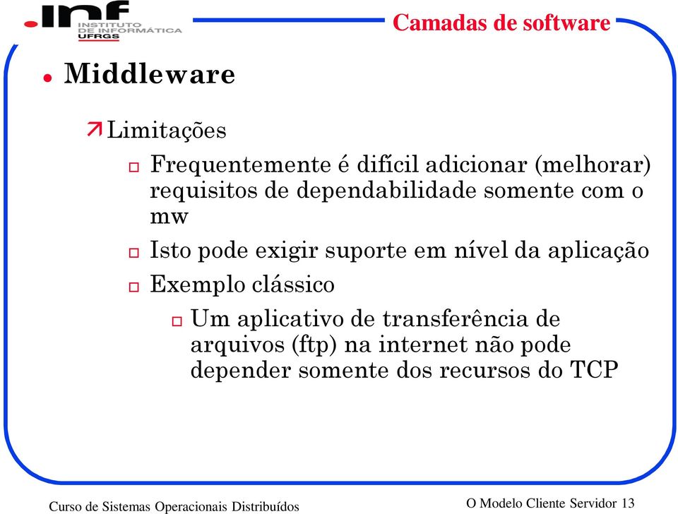 Exemplo clássico Um aplicativo de transferência de arquivos (ftp) na internet não pode