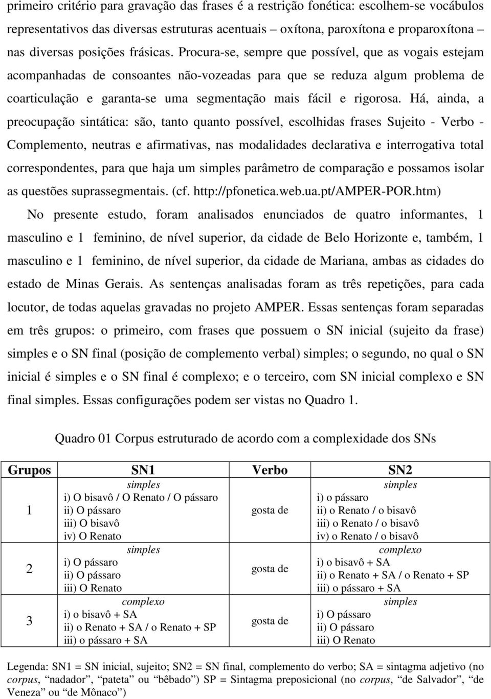 Procura-se, sempre que possível, que as vogais estejam acompanhadas de consoantes não-vozeadas para que se reduza algum problema de coarticulação e garanta-se uma segmentação mais fácil e rigorosa.